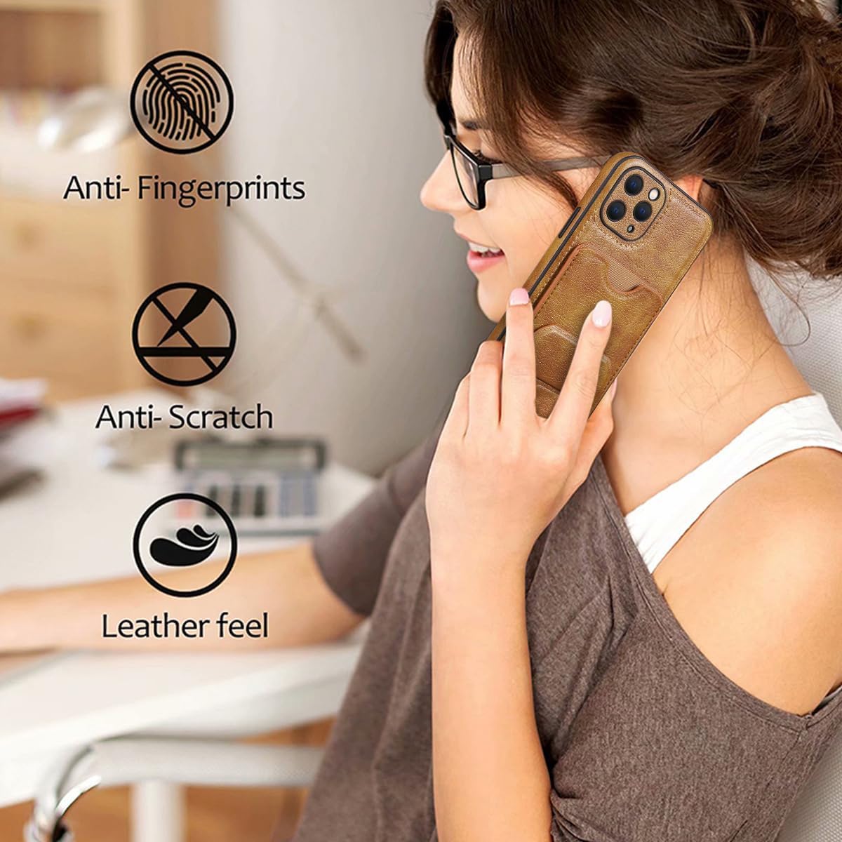 Leather Case for iPhone, Business Wallet Cover with Card Slot Full Coverage Lens Protective